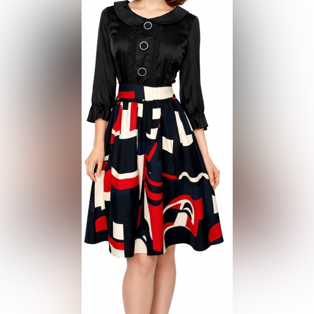 Vintage Rockabilly‎ Swing Dress Abstract Graphic Print Retro Pinup Size M - Picture 2 of 4